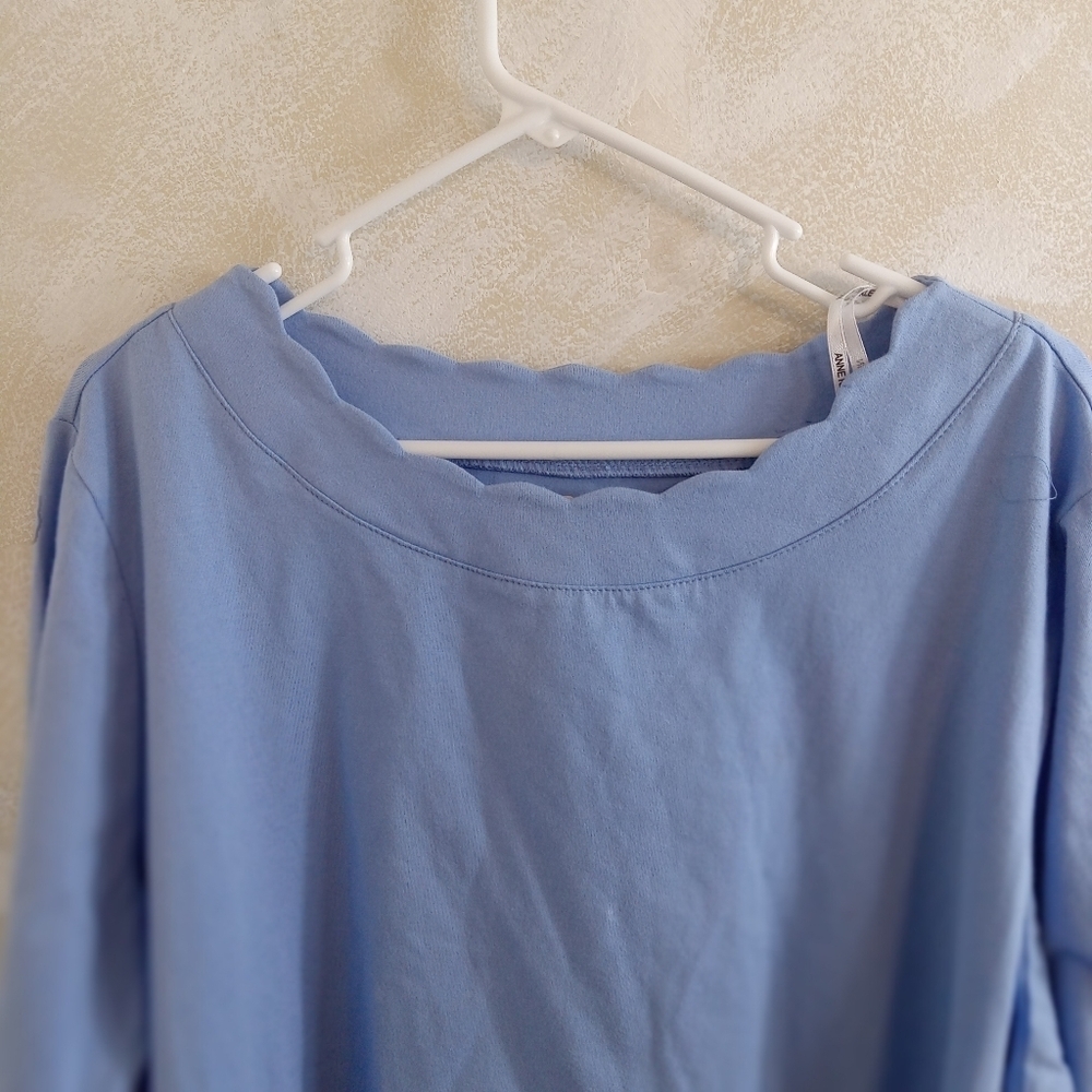 2X Anne Klein Scalloped Neck 3/4 Sleeve Sky Blue Top Blouse NWT - Picture 2 of 7